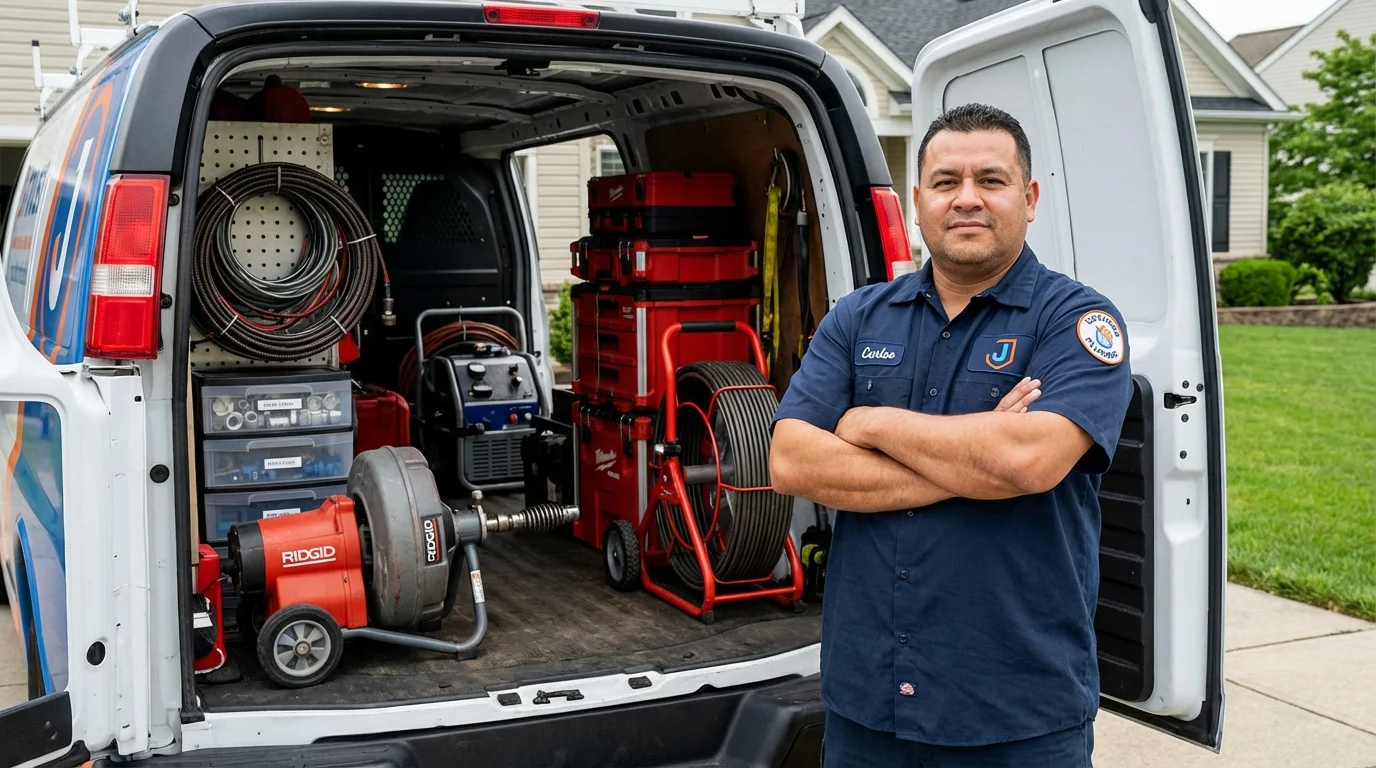 Professional drain cleaning equipment and Johns Plumbing LLC plumber in Chester Springs