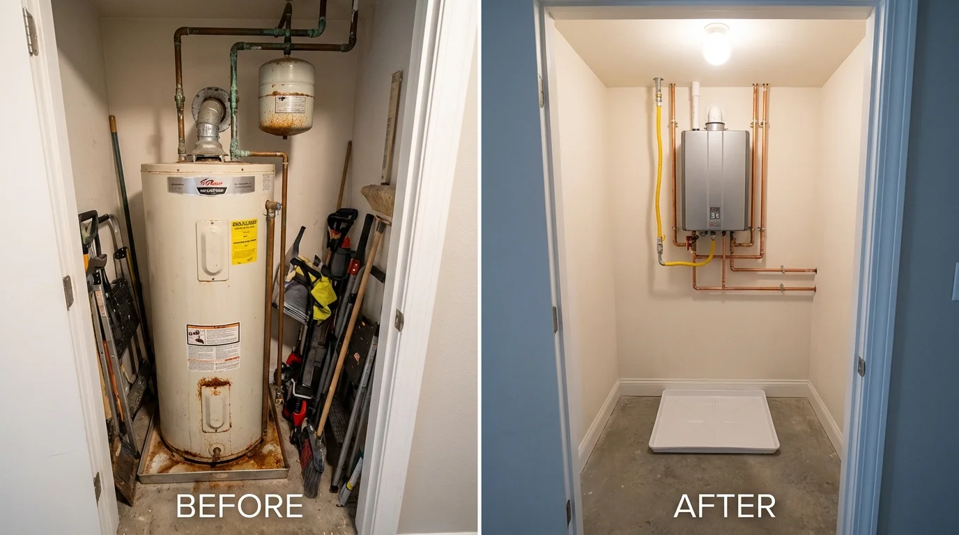Tank water heater versus wall-mounted tankless unit comparison for Chester Springs, PA homeowners