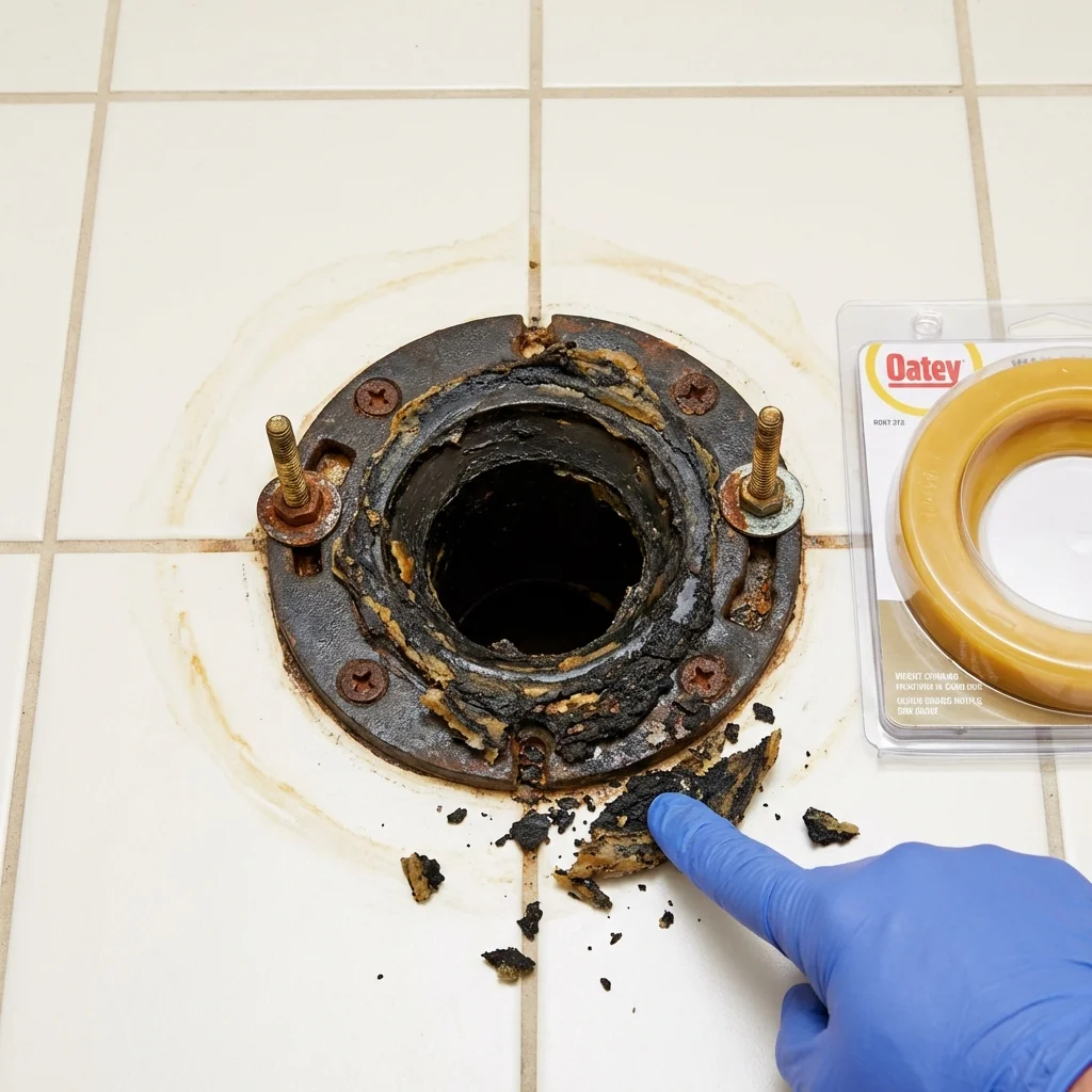 Failed wax ring showing water seepage at the base of a toilet in a Chester Springs, PA home