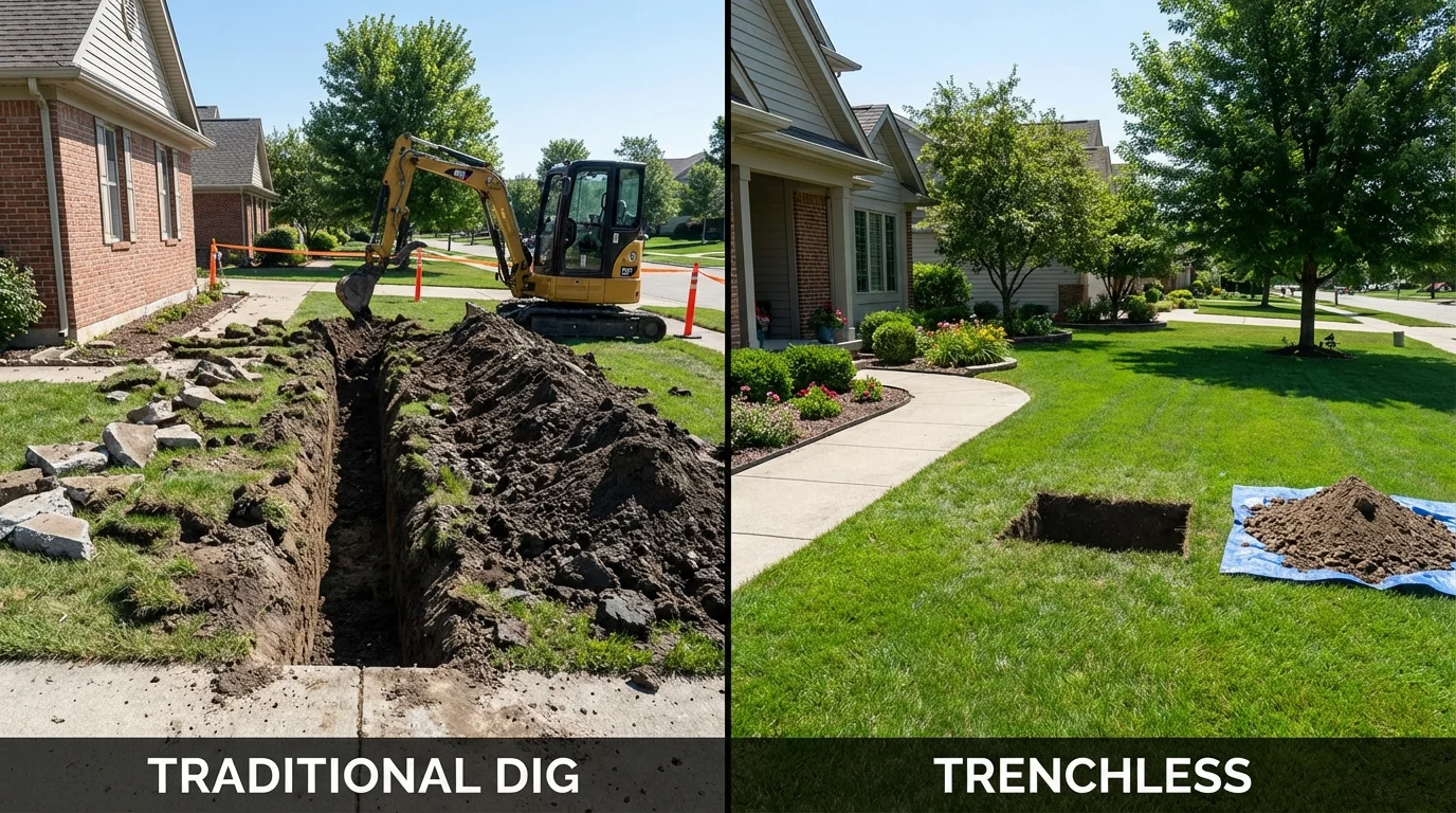Trenchless sewer repair with minimal yard damage versus traditional excavation in Chester Springs, PA